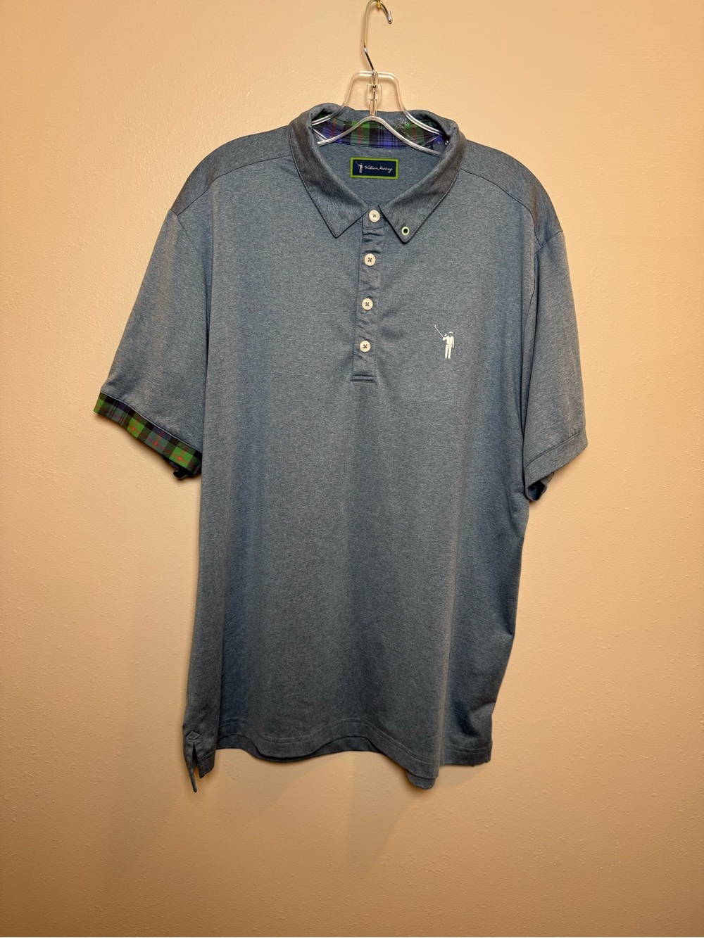William Murray Men’s Blue Golf Polo Plaid Trim